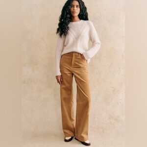 Sezane Corduroy High Rise Wide Leg Trouser In Golden Brown/Beige Size EU 40/US 8